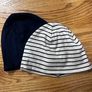 H&M Navy and Striped Beanie Duo